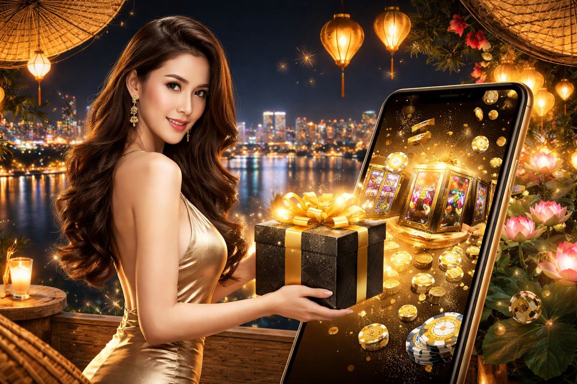 Người chơi sử dụng ứng dụng casino trên điện thoại tại Hà Nội với nón lá truyền thống